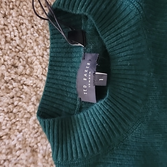 TED BAKER NWT CASHMERE BLEND FOREST GREEN CREW NECK SIDE SPLIT SWEATER - Picture 5 of 8